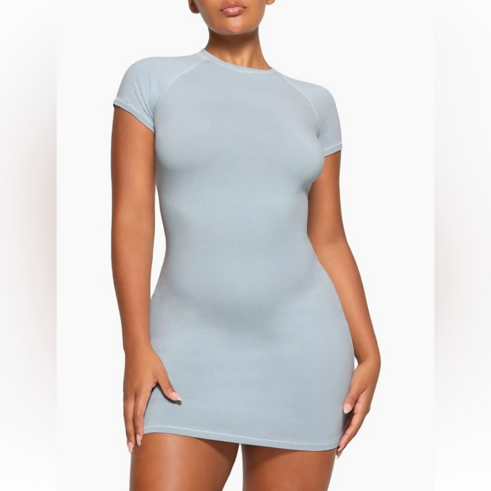 SKIMS Light Blue Short Sleeve Mini Dress